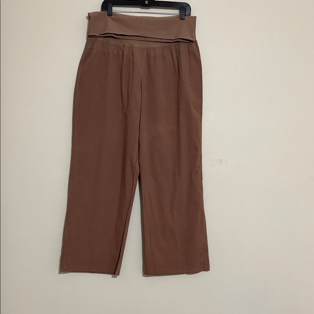 Xcvi Stylish Brown Women's maternity Pants 2X pull on wide legs casual office